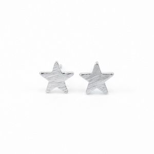 Silver Star Stud Earrings Small Brushed Metal
